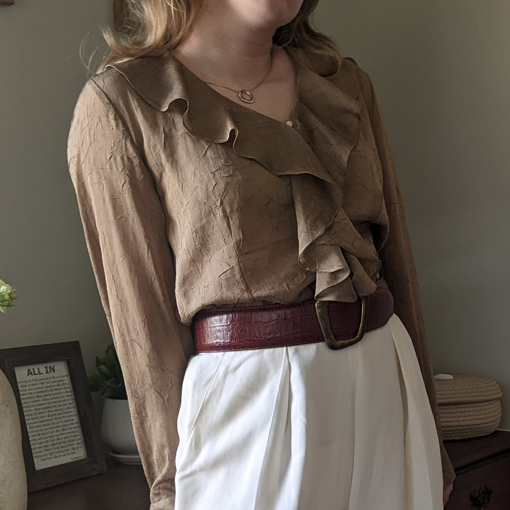 Vintage Brass Ruffle Poets Blouse